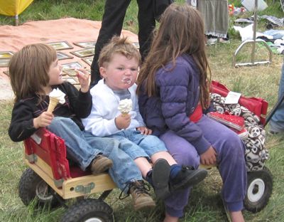 These three kids looked as if they were having fun at the fair.