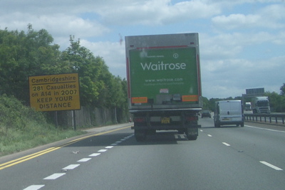 Sign counting 281 casualties on the A14 in 2007