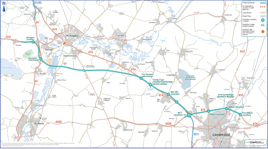 Map of planned A14 improvements