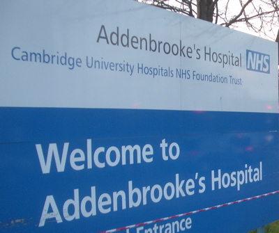 Addenbrooke's Hospital, Cambridge - Main Road Entrance Sign