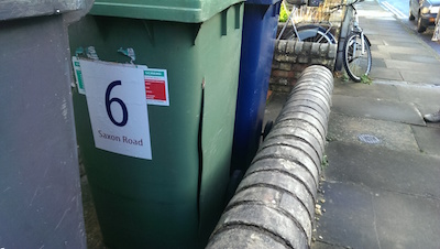 Cracked Green Bin in Cambridge