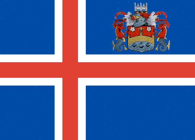 Montage of the Icelandic Flag with the Cambridge City Council Crest