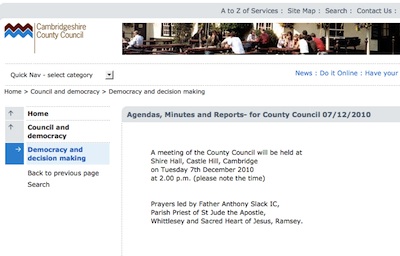 Screenshot of Cambridgeshire County Council Full Council Agenda Webpage