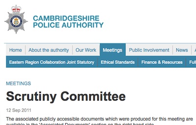 Cambridgeshire Police Authority Scrutiny Committee Webpage Screenshot