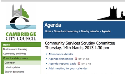 Agenda Screenshot March 2013 Community Services Scrutiny Committee Cambridge City Council