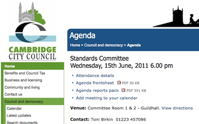 Screenshot of meeting agenda