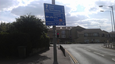 Askew cycle direction sign on Campkin Road