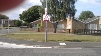 Road Narrowing Sign Misaligned