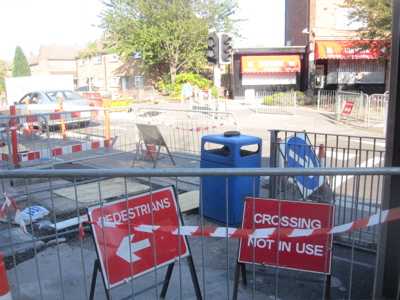 Work underway on the pelican crossing in High Street, Cherry Hinton.