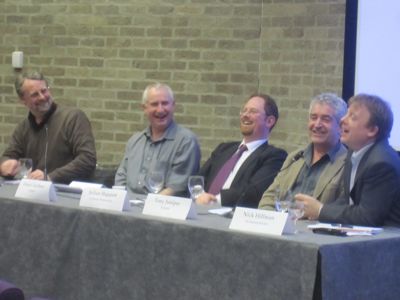 Left to right: Martin Booth, Cambridge Socialists; Daniel Zeichner, Labour; Julian Huppert, Liberal Democrats; Tony Juniper, Green Party; Nick Hillman, Conservatives. 