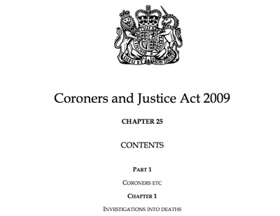 Coroners and Justice Act Front Page