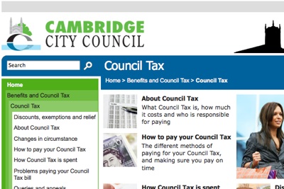 Cambridge City Council Council Tax Web Page  