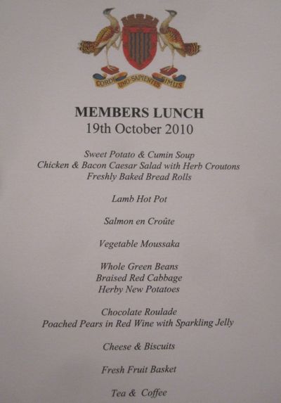 Menu for lunch at the Cambridgeshire County Council meeting on the 19th of October 2010.  