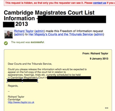 FOI Request - Cambridge Magistrates Court List Information  