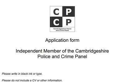 Cambridgeshire Police and Crime Panel Application Form Screenshot