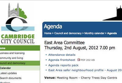 Cambridge's East Area Committee August 2012