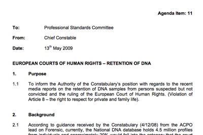 Report to 13.05.09 Police Authority Meeting on ECHR DNA ruling