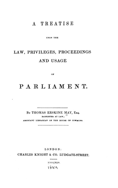 1st edition of Thomas Erskine May's book 