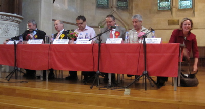 From left to right: David Bannerman (UKIP), Andrew Duff (Liberal Democrat), Andie Harper (Chairman), Richard Howitt (Labour), Tony Juniper (Green Spokesman), Vicky Ford (Conservative)