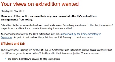 Members of the public can have their say on a review into the UK's extradition arrangements 