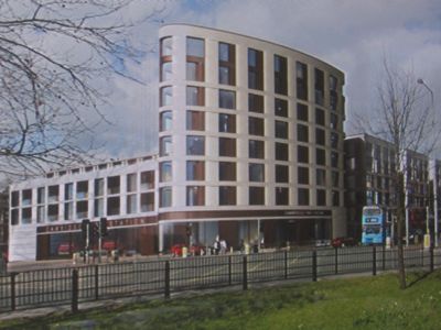 Computer generated image showing the approved plan for the redevelopment of Cambridge Fire Station.  