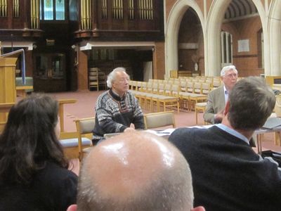 Friends of Midsummer Common Chairman Dick Baxter (left) and secretary Barry Higgs lead the public AGM on the 17th of March 2010. 