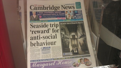 Cambridge News Front Page Headline: Seaside Trip 'reward' for Antisocial Behaviour 