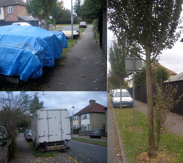 Photo Montage of Verge Parking and Ornamental Pear Trees on Garry Drive, Cambridge