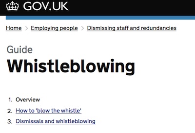 Sceenshot of Gov.uk Whistleblowing page 