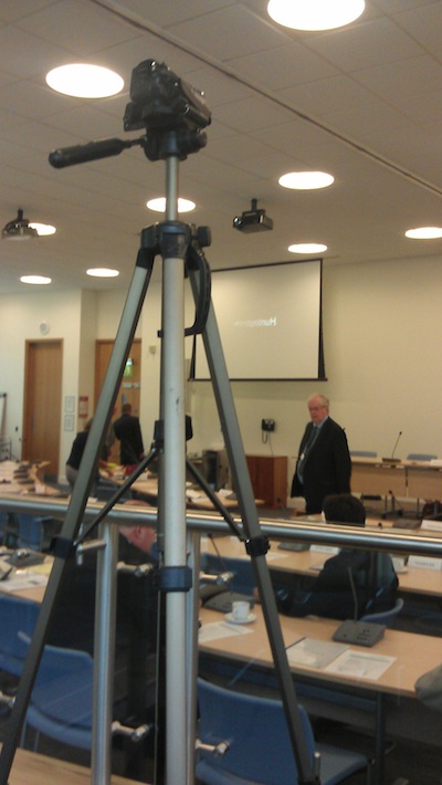 Richard Taylor's camera on its tripod at Huntingdonshire District Council - Overt Filming of the Council Meeting.