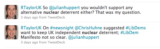 RTaylorUK On #newsnight  @ChrisHuhne suggested #LibDems want to keep UK independent nuclear deterrent; #LibDem Manifesto not so clear. @julianhuppert