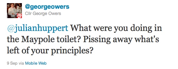 @julianhuppert What were you doing in the Maypole toilet? Pissing away what's left of your principles?