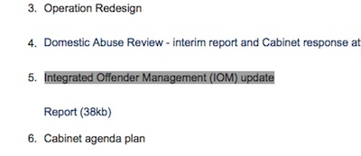 IOM Update item highlighted on screenshot of meeting agenda.