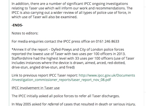 screenshot of http://www.ipcc.gov.uk/news/ipcc-review-taser-use-and-complaints-published 