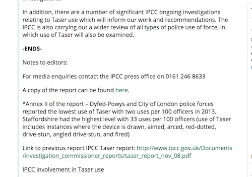 screenshot of http://www.ipcc.gov.uk/news/ipcc-review-taser-use-and-complaints-published 