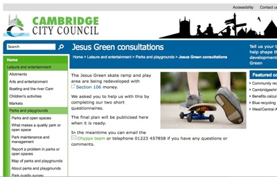 City Council webpage on Jesus Green Consultations 