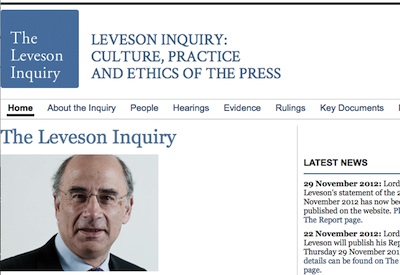 Leveson Inquiry Screenshot of Homepage