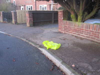 Shopping bags discarded on Redfern Close by the scooter riding youths. 