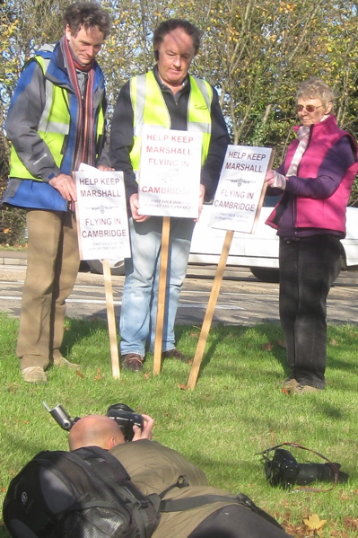 Councillor Dryden, City Councillor for Cherry Hinton (centre), Posed for Press Photographers.  