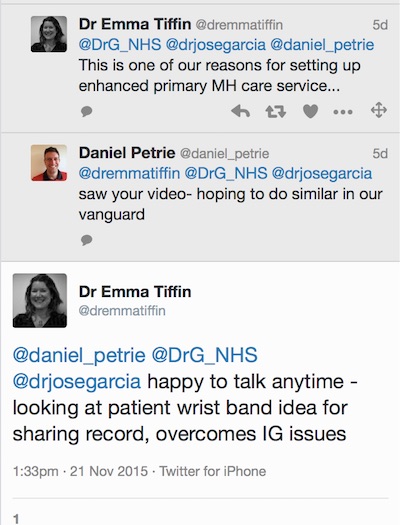 Dr Emma Tiffin tweets on wristbands for mental health patients.