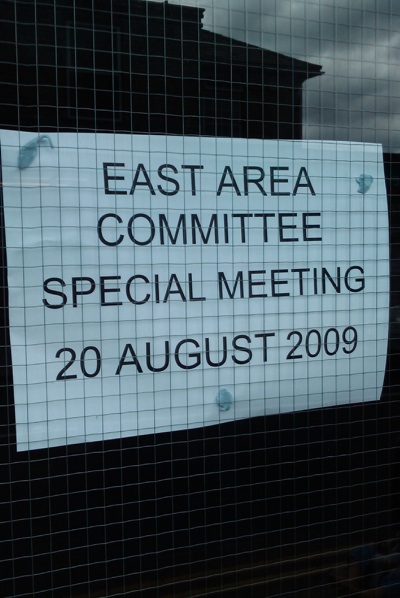 Notice showing location of East Area Committe  