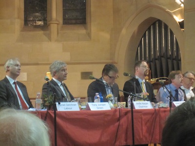 Candidates at the Cambridge No2ID, Amnesty International Cambridge and Cambridge Oxfam Group hustings held on the 22nd of April 2010  .