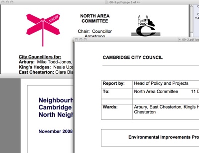 Montage of Papers from the December 2008 Cambridge City Council North Area Committee