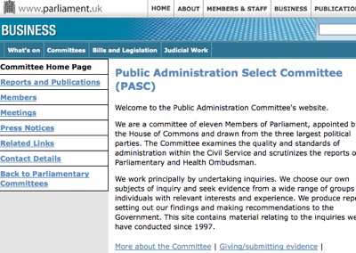 Public Administration Select Committee website screenshot