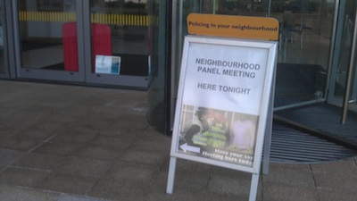 Sign Outside SCDC HQ August 2012 Saying Neighbourhood Panel Meeting Here Tonight 