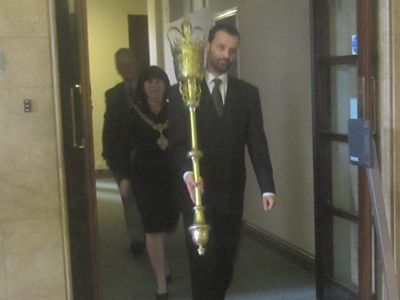 Cambridge City Council's Mayor and Deputy Mayor Process into the Council Chamber 