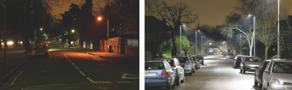 Bright white street lights in Redbridge UK