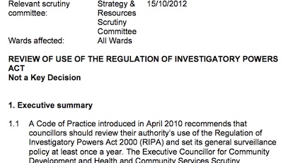 Screenshot of meeting papers for the Cambridge City Council's Strategy and Resources Scrutiny Committee on Monday, 15th October, 2012 5.00 pm