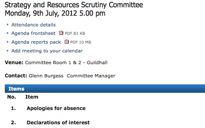 Strategy and Resources Scrutiny Committee on Monday, 9th July 2012 at 17.00