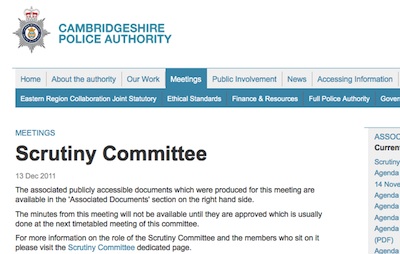 Cambridgeshire Police Authority Scrutiny Committee 13th of December.